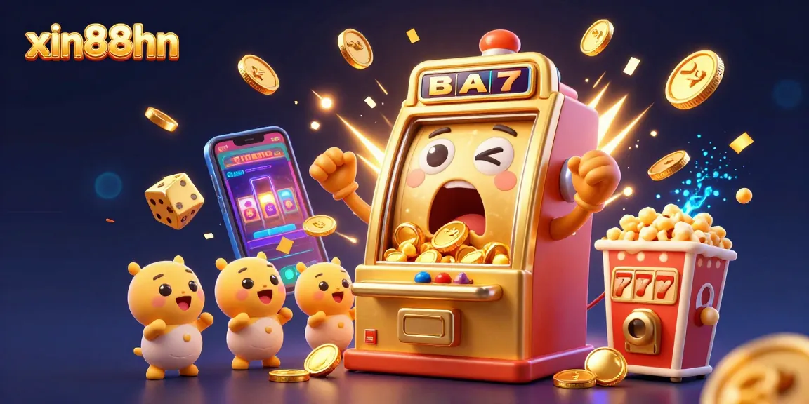 Experience xin88hn's jackpot thrill with a glittering slot machine scene bursting with coins.