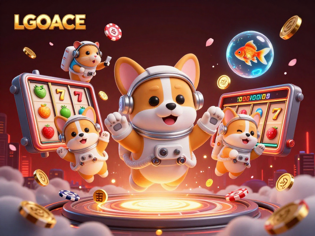 LGOACE offers exciting slot gaming with vibrant characters and floating jackpots in a dynamic casino scene.