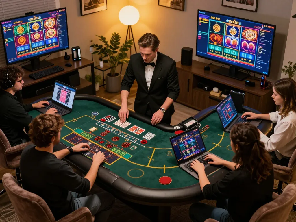 IDNSCORE RESMI gaming scene with players engaged in online casino action during a live dealer game.