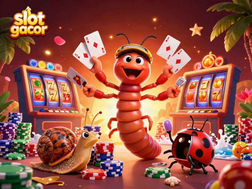 Spin and win with slot gacor reels and a lively dealer in a rich casino scene.