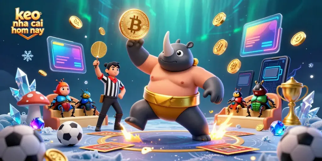 Visualize keo nha cai hom nay action with a vibrant sports betting scene, featuring dynamic characters and betting elements.