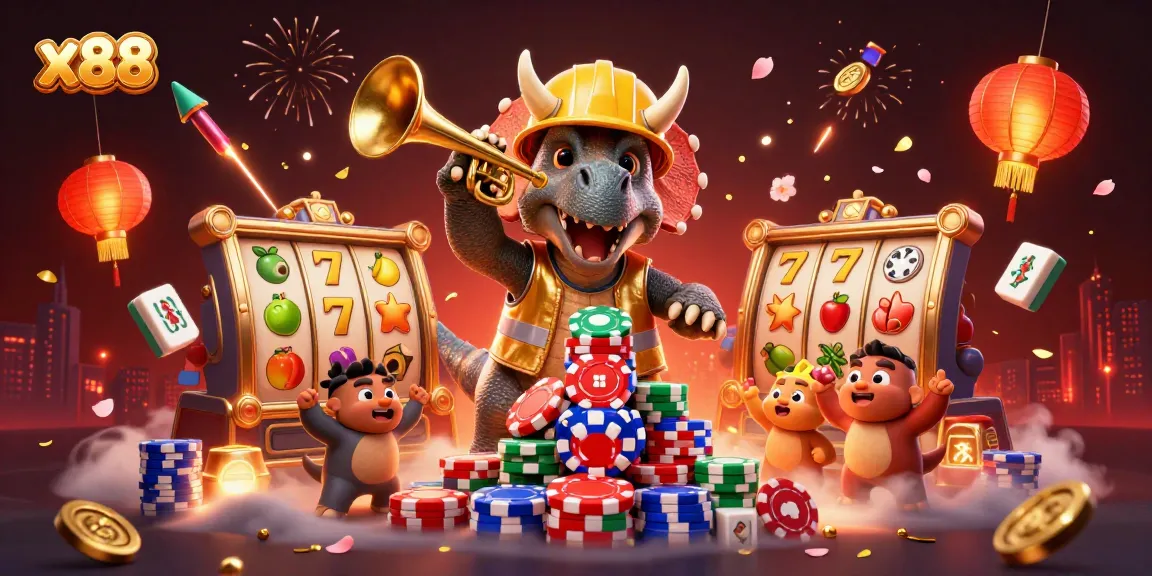 x88 players celebrating a jackpot win in a vibrant casino scene with poker chips and festive elements