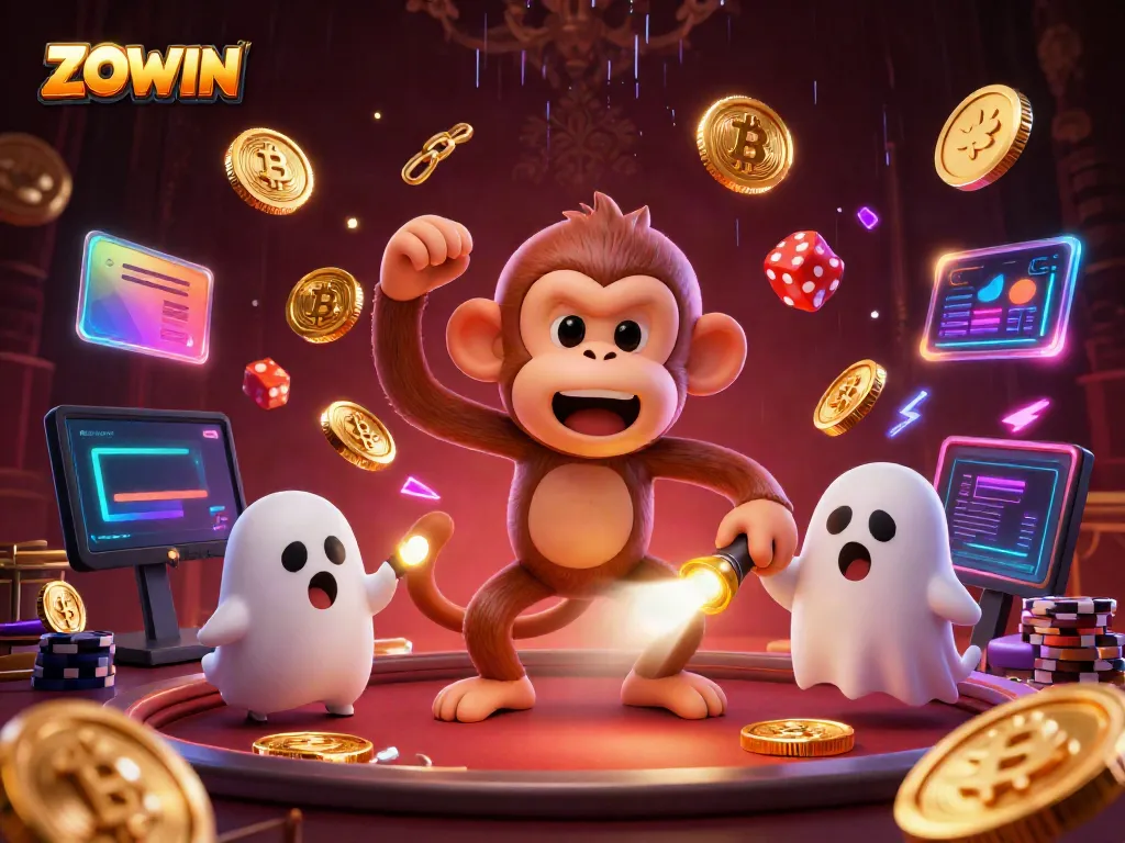 Engage with ZOWIN in a haunted casino scene filled with dynamic 3D elements and vibrant energy.
