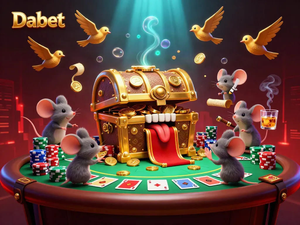 Dabet engages players with a vibrant illustration of lucky treasures and poker gameplay.