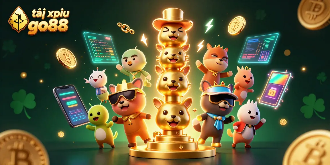 Engage in tài xỉu go88 with vibrant 3D cartoon characters and casino elements, showcasing excitement.