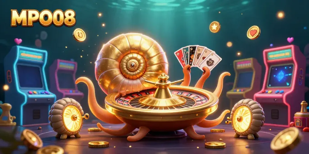 Engage in exciting online betting strategies with MPO08's vibrant casino illustration.