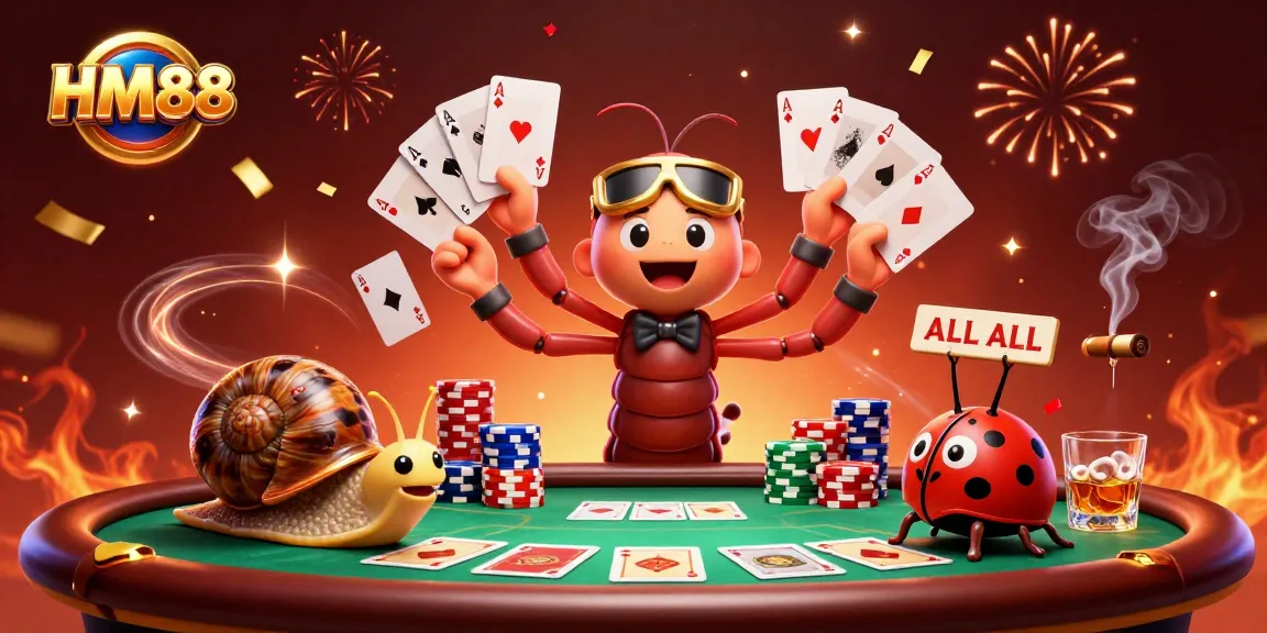 Experience the excitement of HM88 with a vibrant casino-themed 3D illustration featuring a playful dealer.