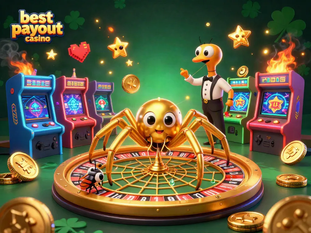 Engage with the best payout casino scene featuring a golden spider and centipede croupier.