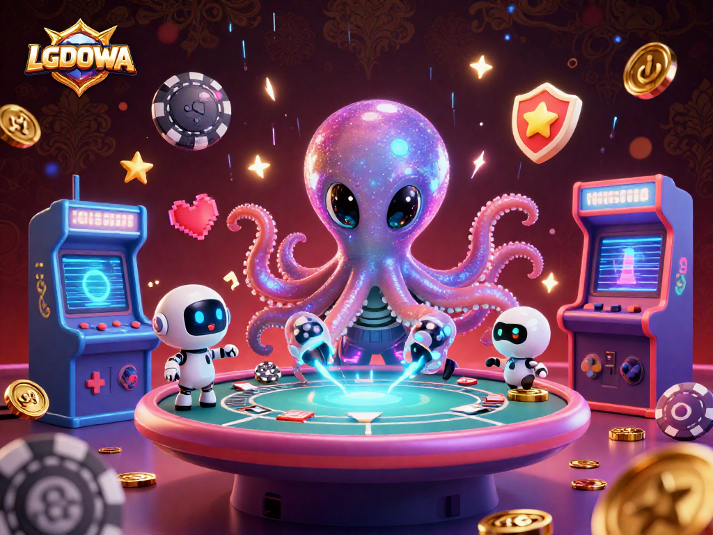 Experience thrilling moments at LGODEWA's vibrant gambling universe with alien octopus and holographic poker!