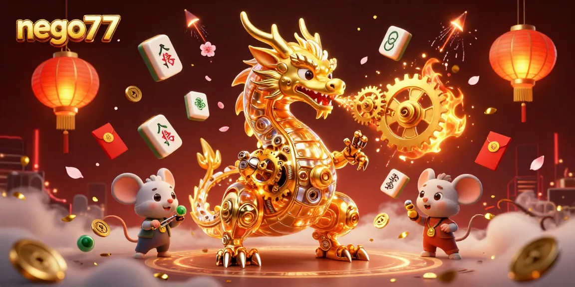 Engage in thrilling gameplay at nego77 with a vibrant casino scene featuring a golden dragon and festive elements.