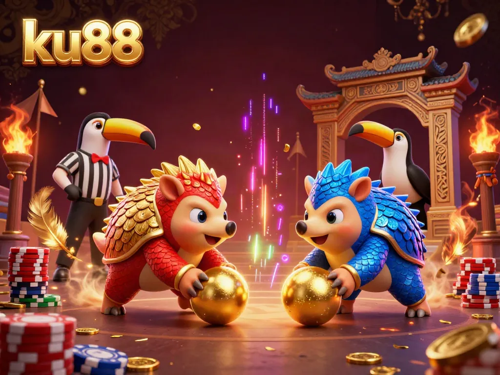 Compete with the ku88 pangolins in a vibrant scene of casino excitement.