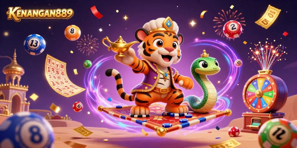 Engage with KENANGAN889's vibrant gaming world featuring dynamic casino elements and characters.