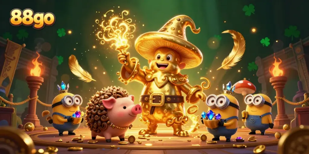 Experience thrilling gameplay with 88go's magical leaders amidst golden treasures and casino excitement.