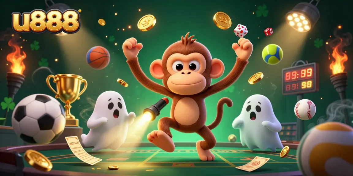 Experience the excitement of u888 where a ghost-hunter puppy tracks a mischievous monkey amid a dynamic casino.
