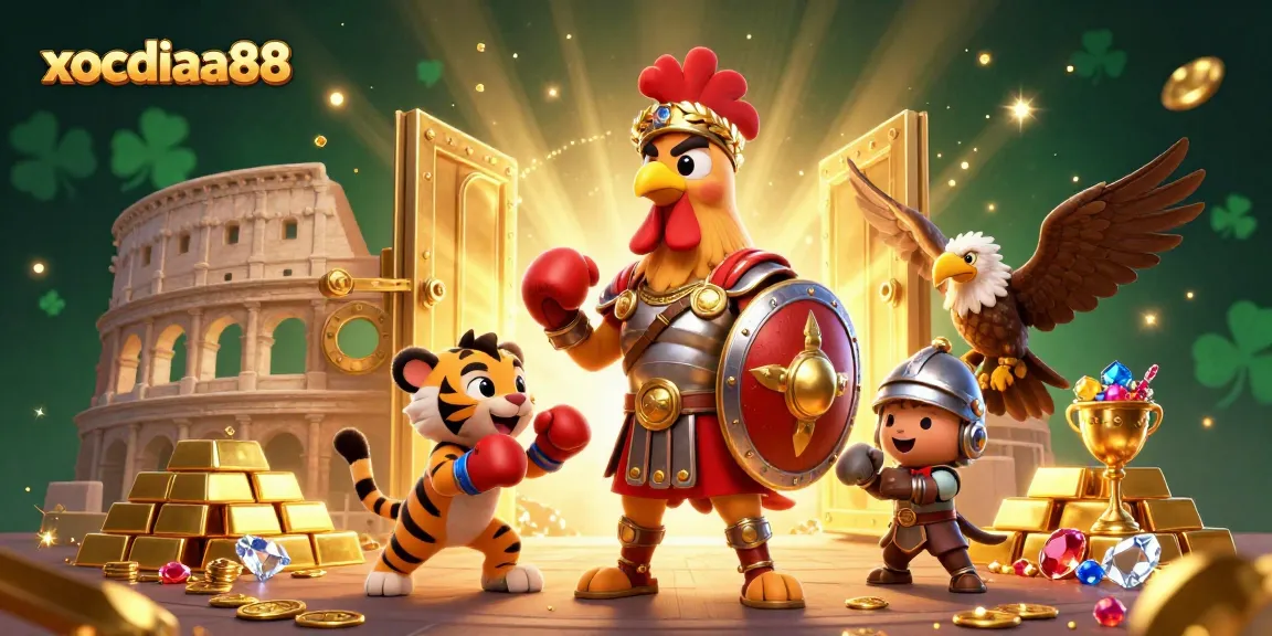 Xocdia88 offers thrilling rooster-inspired gambling in a vibrant colosseum scene.
