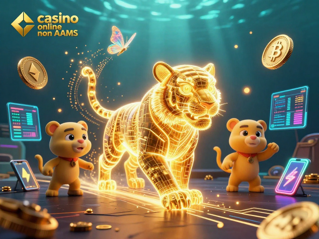 Attivando emozioni nei casino online non AAMS con tiger energetico e simboli crypto luminosi nell'aria.
