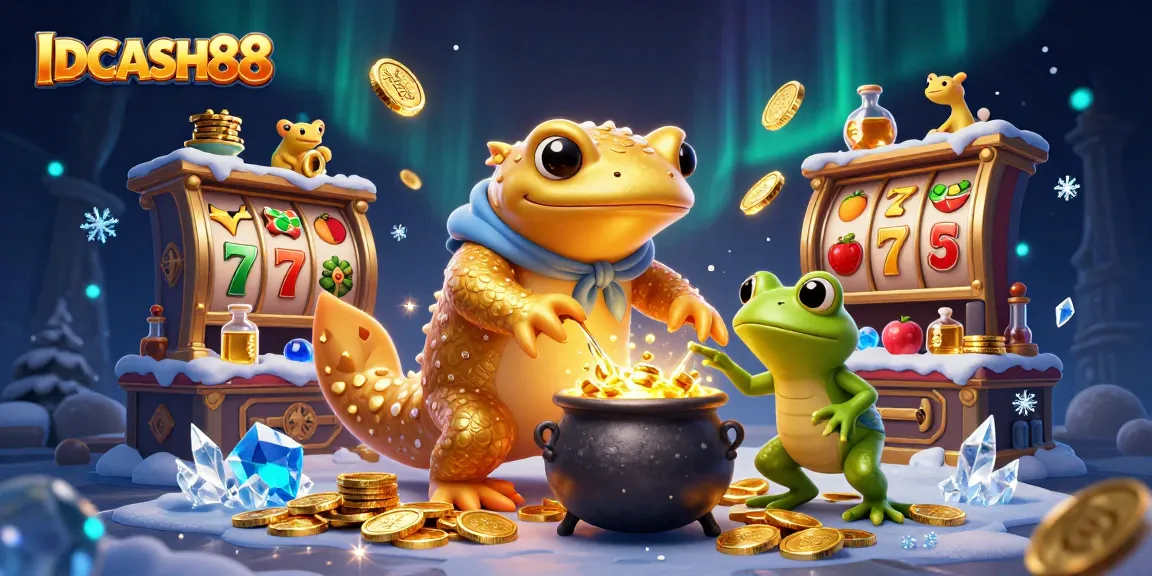 Experience thrilling gameplay at IDCASH88, where the golden alchemist and his froggy apprentice bring potential winnings to life amidst dynamic casino elements.