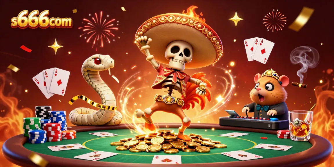 Experience the excitement of gaming at s666com with a vibrant casino celebration featuring unique characters.