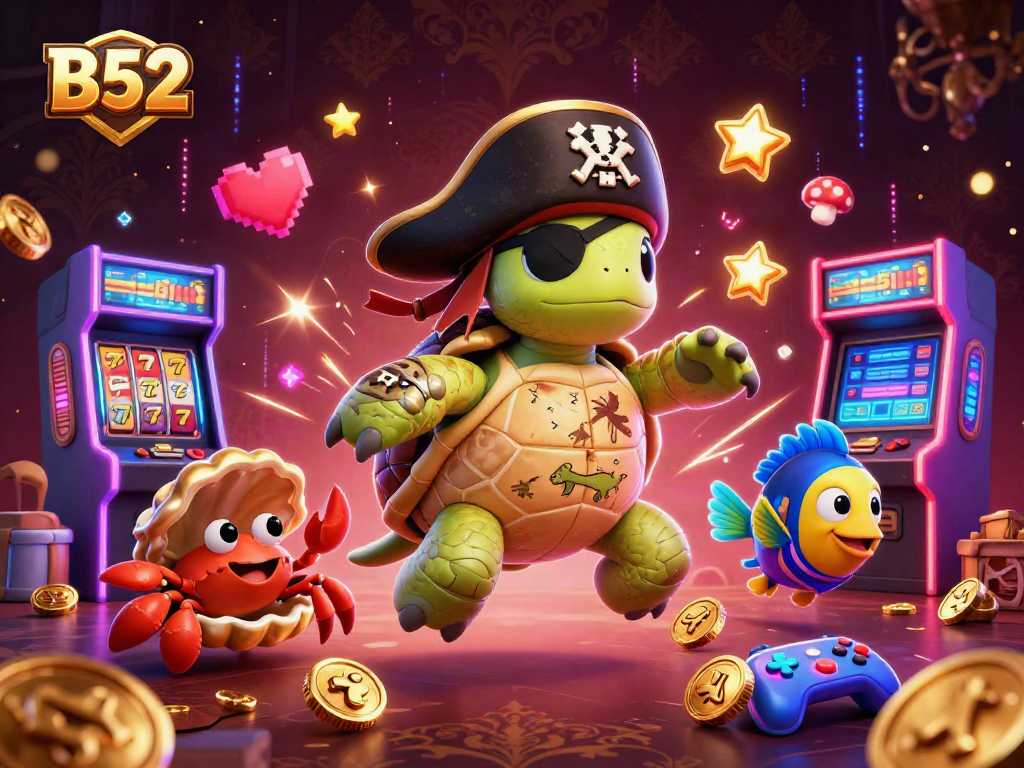 Engage with the thrilling B52 slot experience featuring vibrant characters and casino-themed elements.