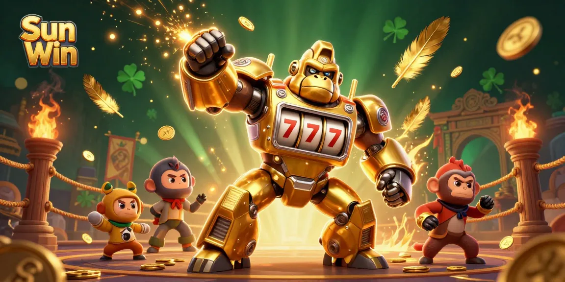 Engage with the excitement of Sun Win as the golden gorilla mech strikes with dynamic betting elements around it.