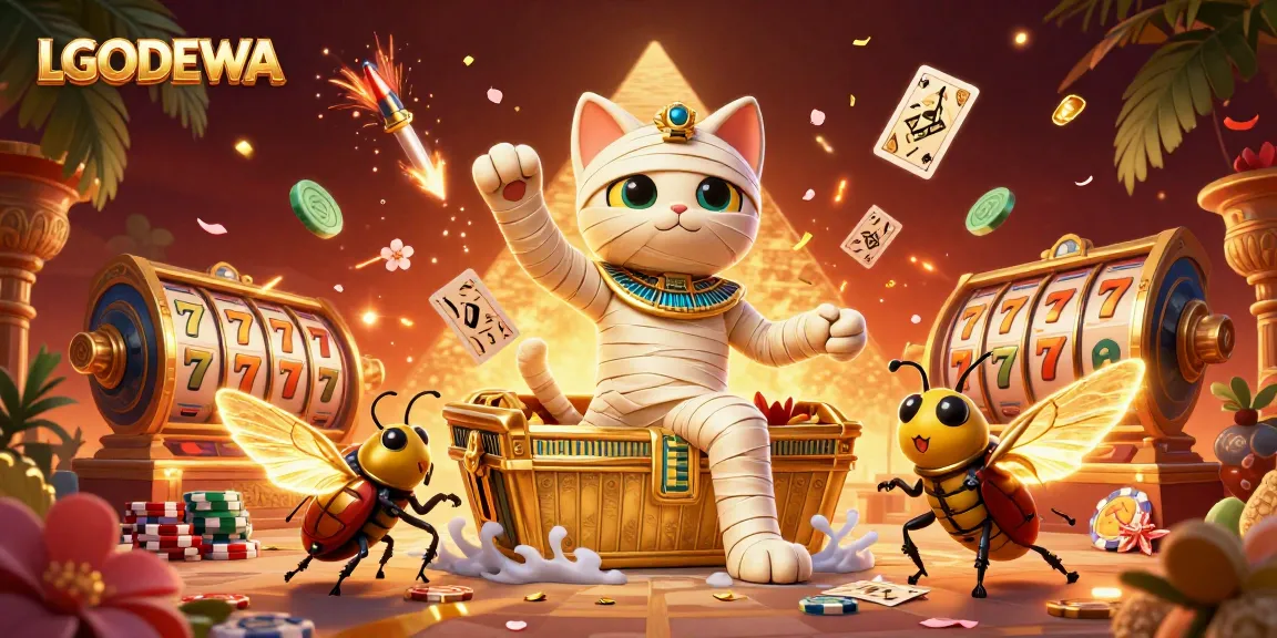 Experience thrilling wins at LGODEWA with a vibrant pyramid casino scene, featuring unique characters and game elements.