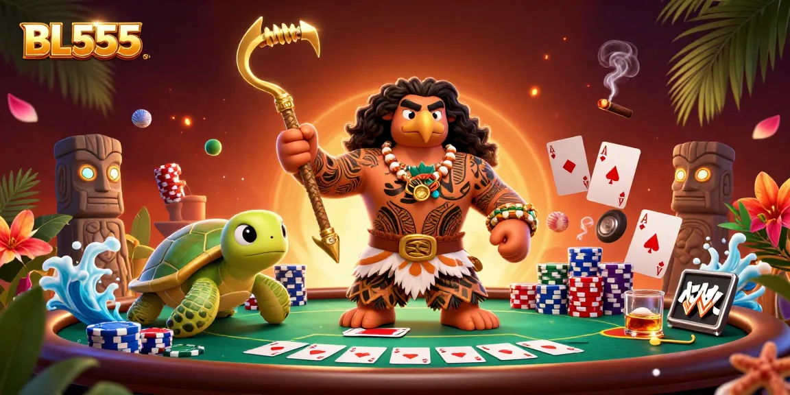 Engage in thrilling gameplay at BL555, featuring dynamic poker elements and vibrant characters.