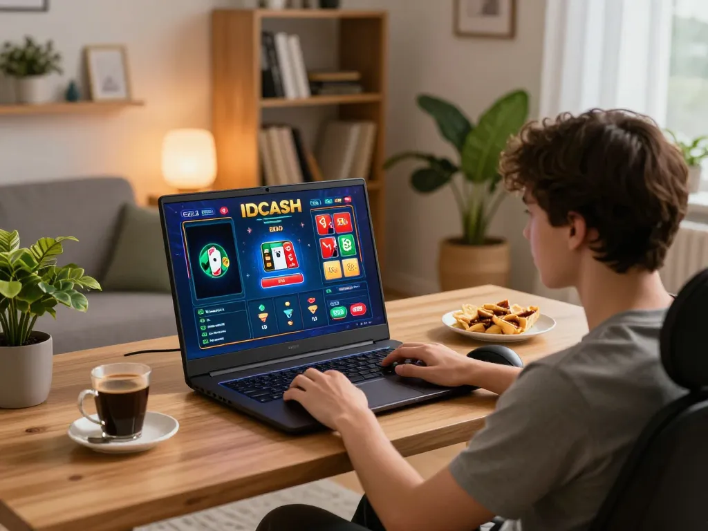 Engaging gameplay on IDCASH 88 platform with user enjoying online slots and poker.