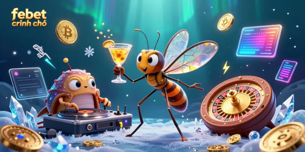 Experience exciting gameplay at febet chính chủ with a vibrant 3D casino scene featuring a unique mascot and dynamic elements.