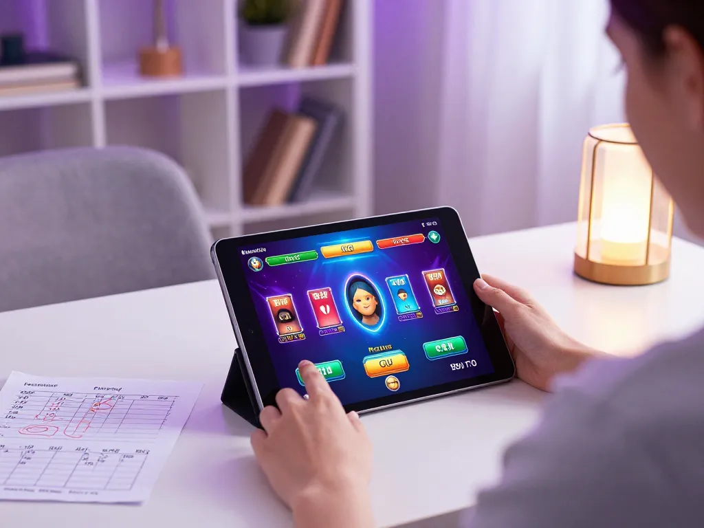 Engaging in online gameplay on mantra88 with a tablet, showcasing strategic bankroll management tips.