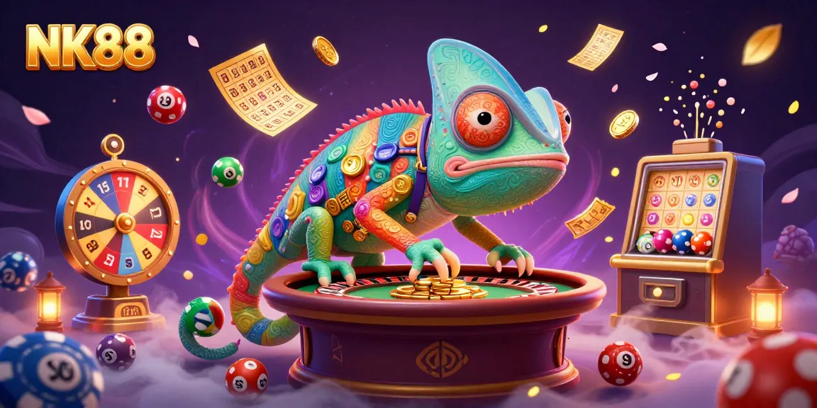 Experience the thrill of winning at NK88 with vibrant casino illustrations showcasing exciting games and dynamic action.