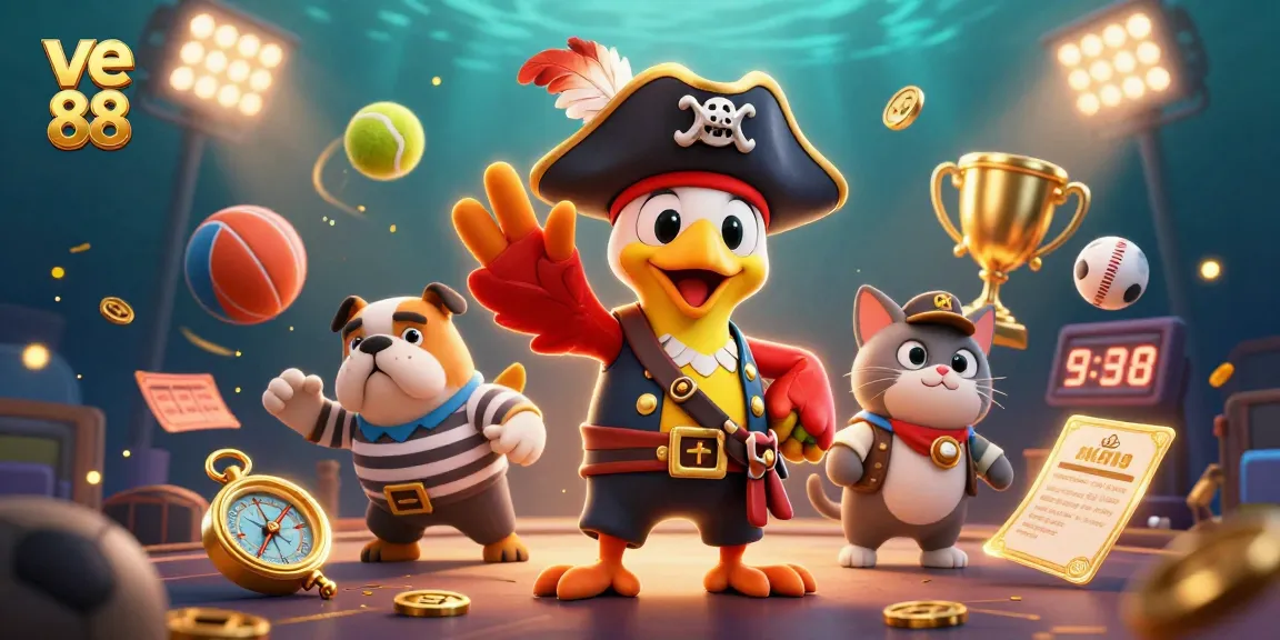 Bet on sports with ve 88's energetic pirate-themed illustration showcasing dynamic betting action.