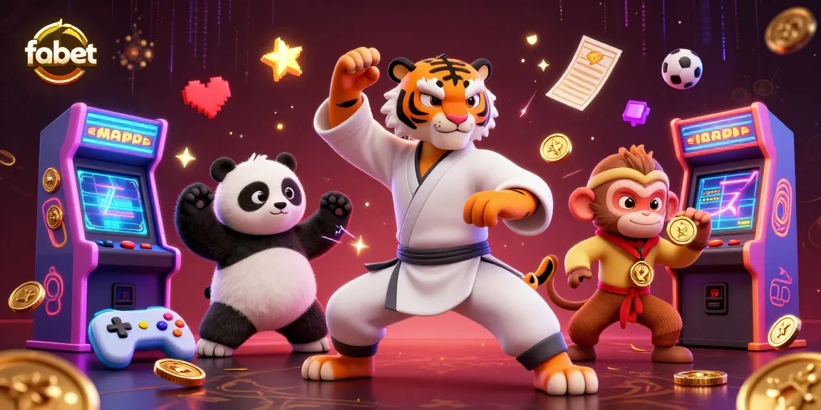 Engage in thrilling sports betting at fabet with a dynamic cartoon illustration showcasing action-packed casino elements.