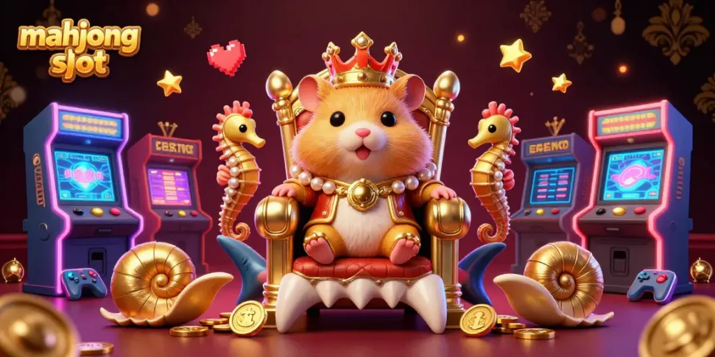 Engage with captivating mahjong slot adventures featuring a whimsical hamster king in a casino-themed scene.