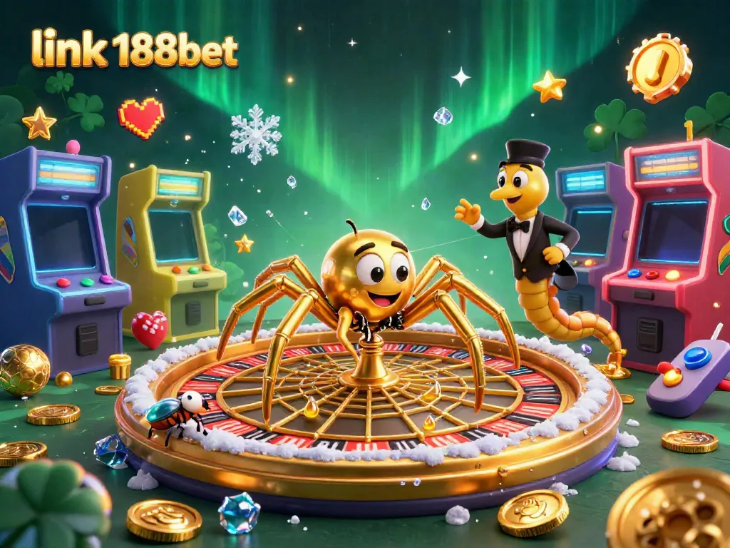 Engage with exciting gameplay at link 188bet, featuring a vibrant 3D roulette web spun by a golden spider.