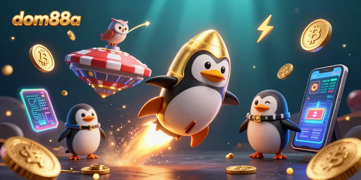 Experience the excitement of dom88a with a golden penguin navigating a casino-themed universe!