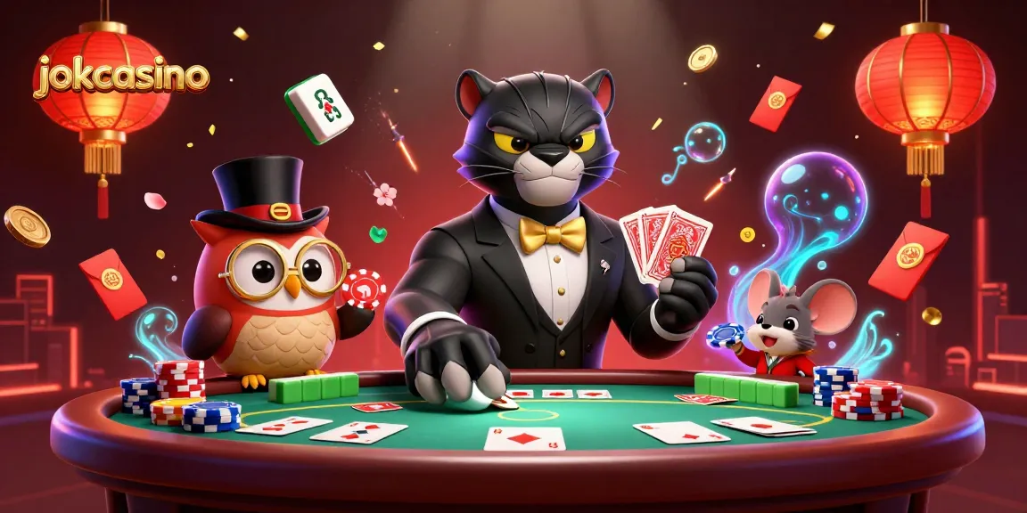 Experience the vibrant atmosphere of jokacasino with stylish characters and engaging game elements in this 3D illustration.
