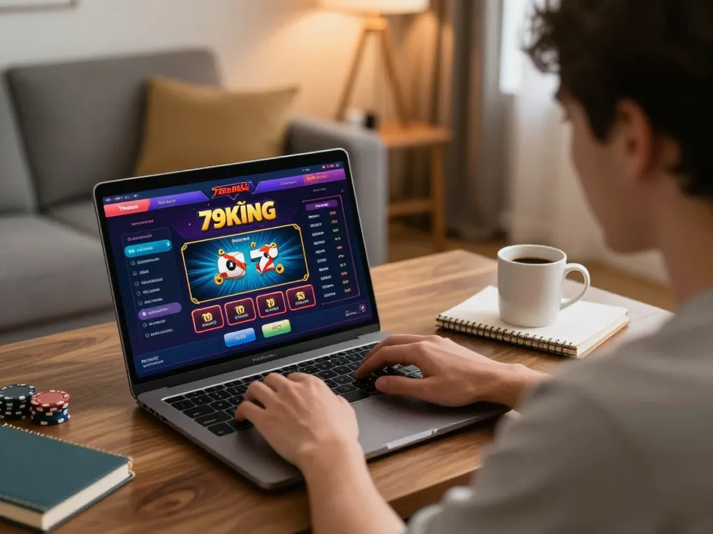 Player immersed in online gaming at Thương hiệu 79king, showcasing an engaging casino environment.
