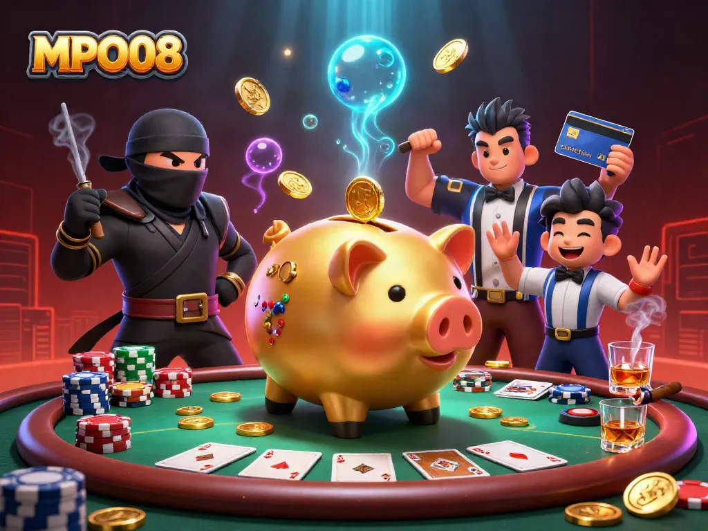 Engage in MPO08 with an energetic scene showcasing casino action and colorful gaming elements.