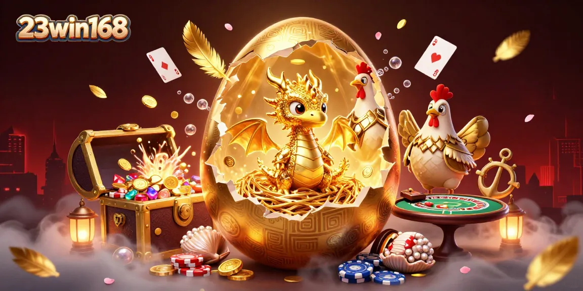 Experience the thrilling world of 23win168 with a golden dragon guarding casino treasures.