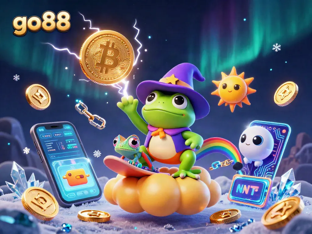 Win big with go88, featuring a wizard frog and a chameleon in a vibrant casino scene.