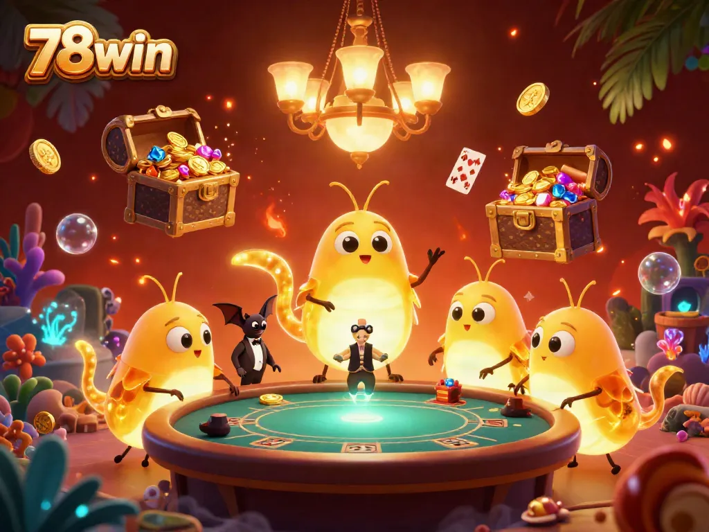 Engage with thrilling gaming at 78win, where glowworms illuminate a vibrant casino scene.