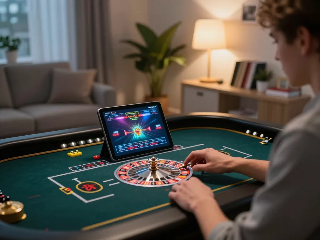 Experience rokok88 slot login while enjoying an engaging live roulette session in a stylish home gaming setup.