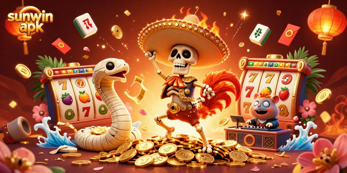 Experience exciting wins with sunwin apk in an ultra-detailed 3D casino illustration showcasing vibrant characters.