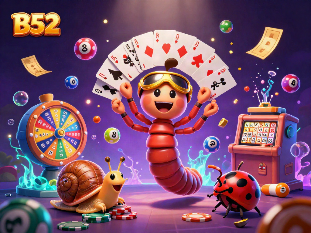 Experience a vibrant B52 casino scene with animated characters and dynamic gaming elements.