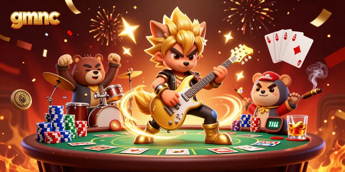 Experience thrilling blackjack action with GMNC, featuring colorful poker elements and rockstar characters!