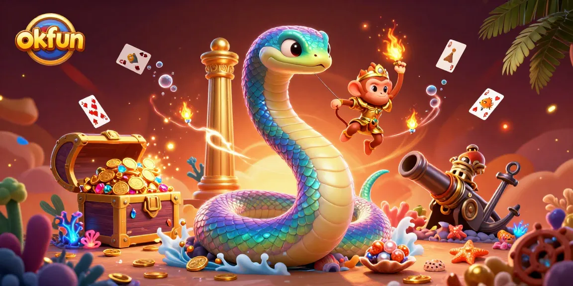 Experience thrilling casino action with okfun featuring a vibrant rainbow serpent and golden monkey king.