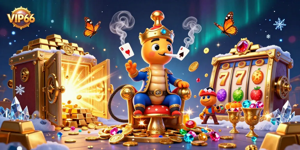 Experience VIP66 with a vibrant 3D casino scene showcasing a unique caterpillar master amidst dazzling gaming elements.
