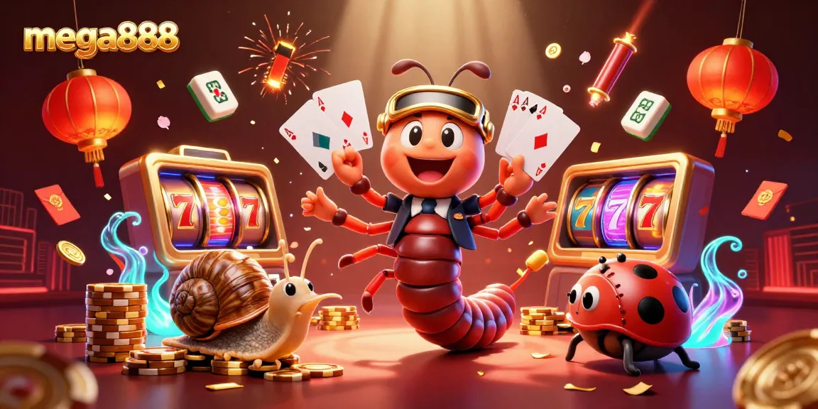 Experience the excitement of mega888 with 3D characters celebrating in a vibrant casino scene.
