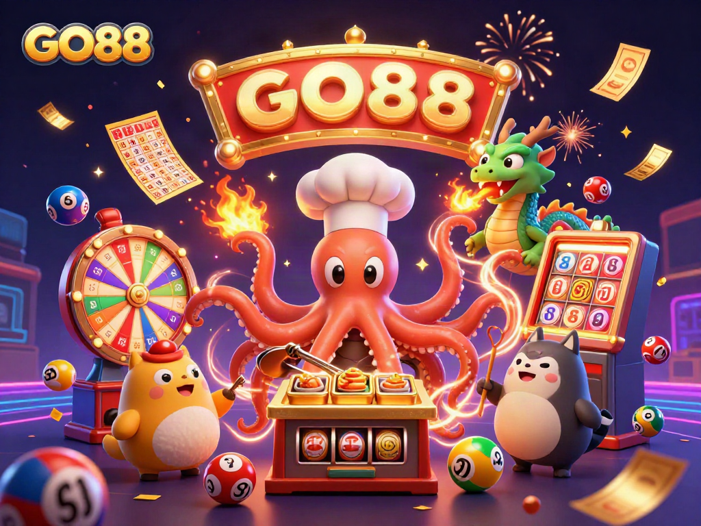 Experience GO88's exciting gaming with colorful elements, vibrant characters, and dynamic action.
