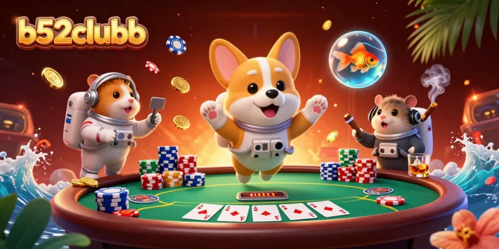 Engaging gameplay at b52clubb with 3D animated characters and vibrant casino elements in space.